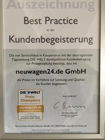 Bild: neuwagen24.de erhält Auszeichnung als Deutschlands bestes Portal für Neuwagen