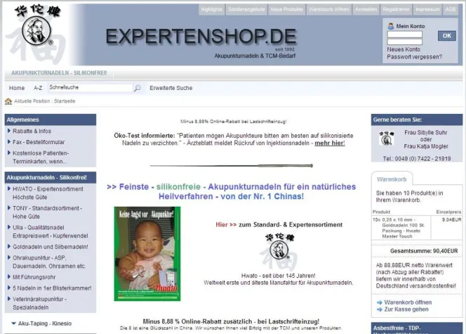Bild: Neuer Webshop am Start mit Quick-Buy-System. Akupunkturnadeln und TCM-Bedarf bequemer erwerben