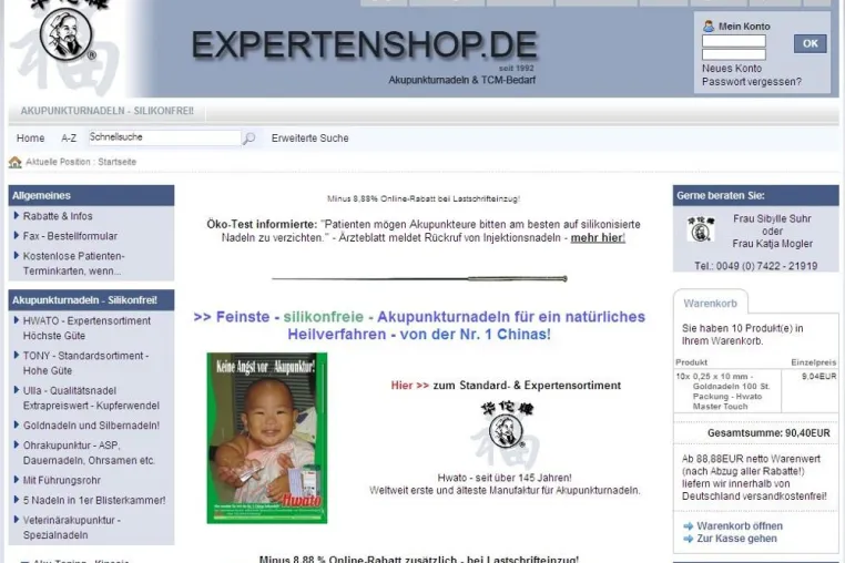 Bild: Neuer Webshop am Start mit Quick-Buy-System. Akupunkturnadeln und TCM-Bedarf bequemer erwerben