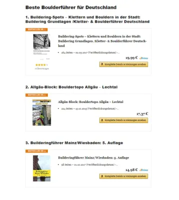 Bild: Kletter- und Boulderführer 2020 wiederholt ausgezeichnet als "Beste Boulderführer: Deutschland"