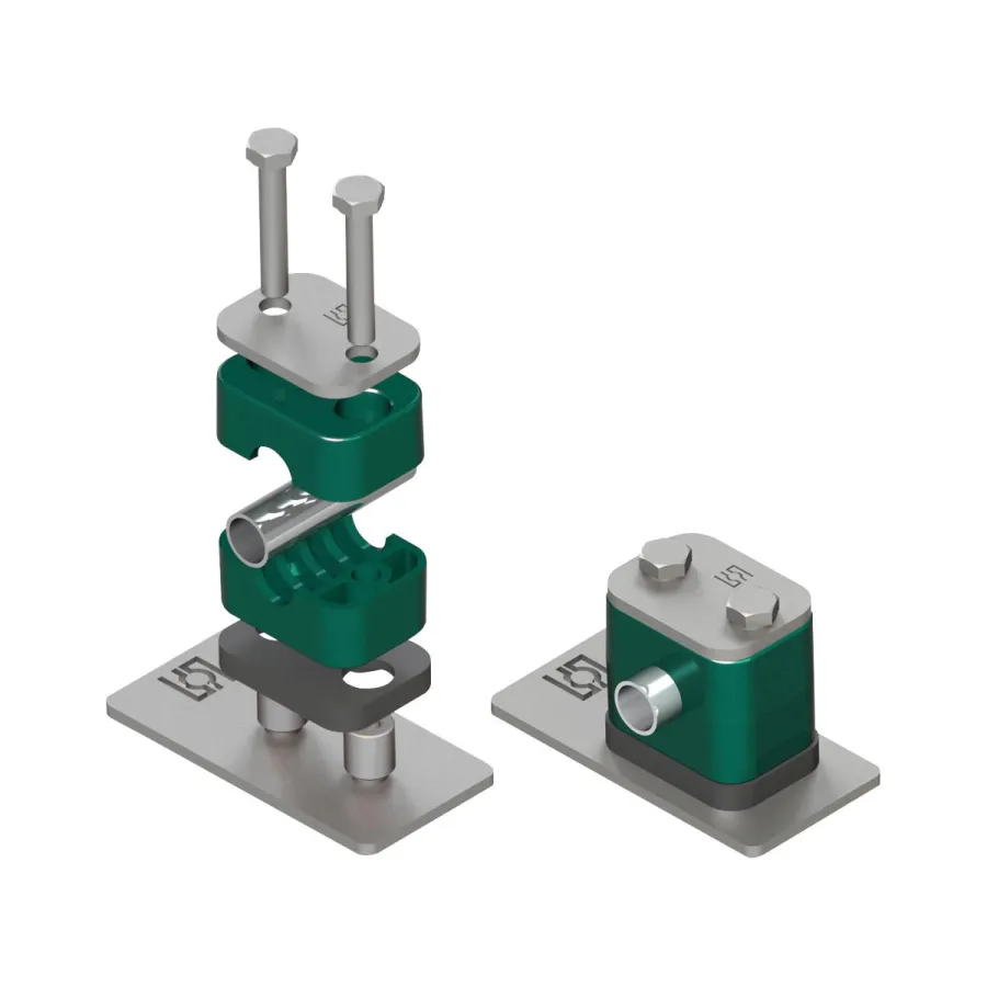 Eine Komplettschelle, die mit Edelstahl-Schweißbolzen auf der Unterkonstruktion befestigt wird