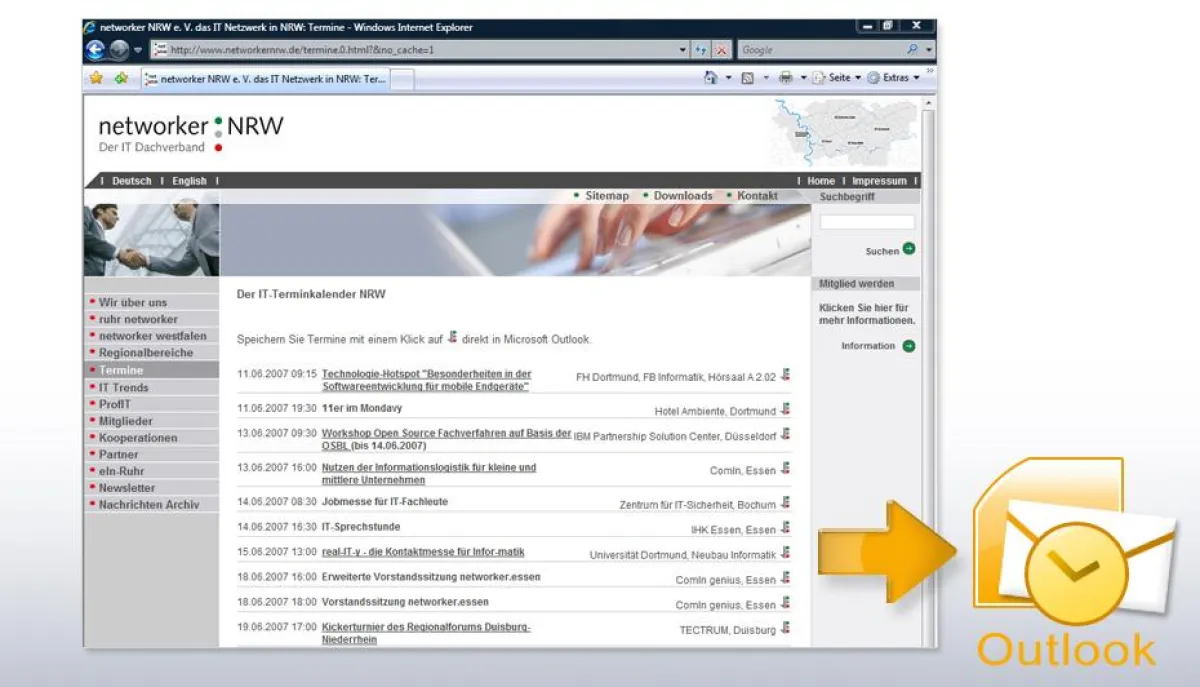 Speichern von Outlook-Terminen direkt aus dem Online-Kalender