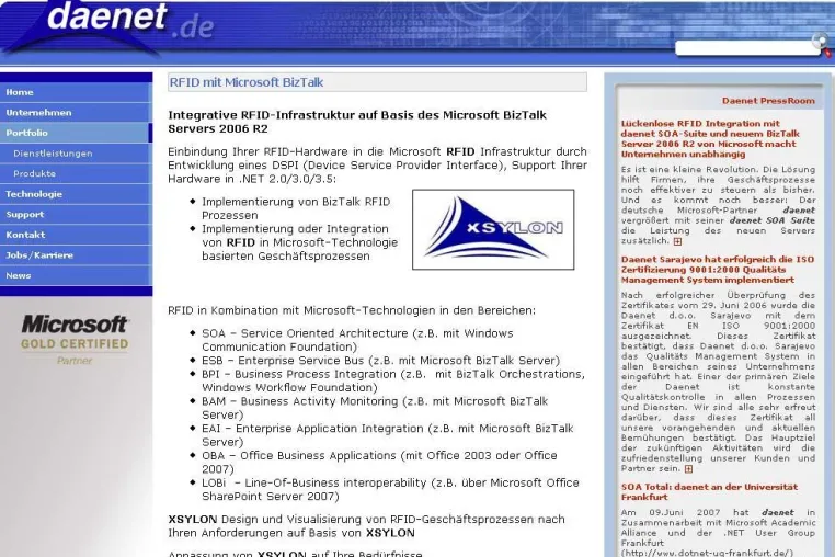 Lückenlose RFID Integration mit daenet SOA-Suite und neuem BizTalk Server 2006 R2 von Microsoft Bild: Lückenlose RFID Integration mit daenet SOA-Suite und neuem BizTalk Server 2006 R2 von Microsoft