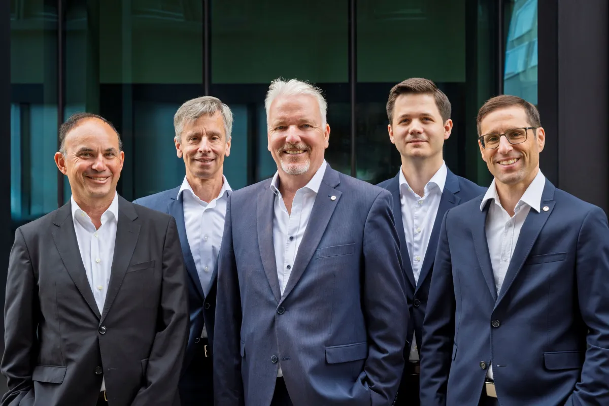 Securosys Geschäftsleitung (v.l.): M. Dasen, A. Curiger, R. Rogenmoser, P. Blasko und R. Stäuble