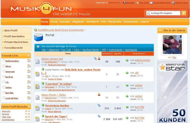 Bild: Musik4fun.com nach dem Relaunch mit neuen Funktionen am Start