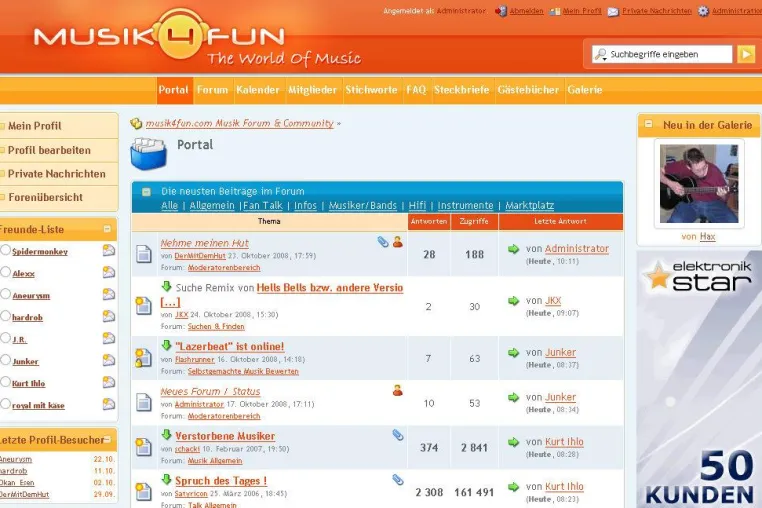 Bild: Musik4fun.com nach dem Relaunch mit neuen Funktionen am Start