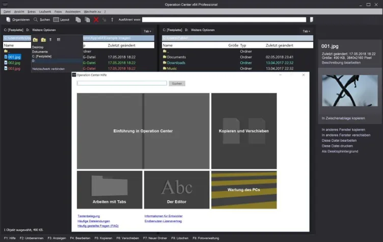 Bild: „Operation Center x64 Professional“: Bekannter Dateimanager ab sofort auch in 64 Bit