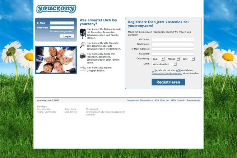 Bild: youcrony.com das Freundes-Netzwerk wird bei eBay versteigert