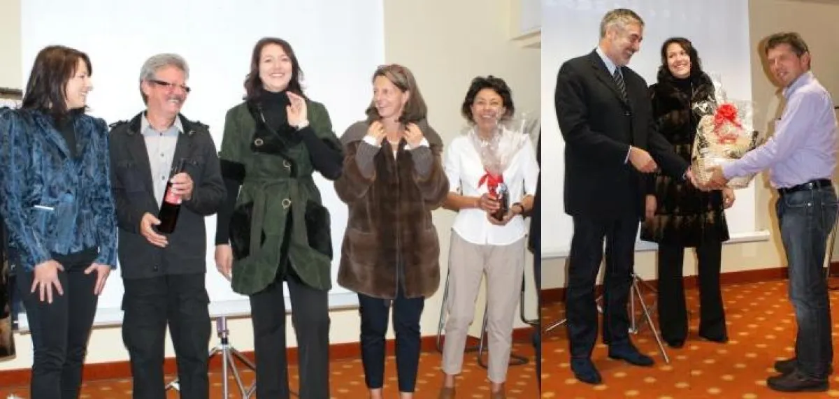 Ralf Montagné (2.v.l.), Hannelore Gromes (4.v.r.) und Egon Samabor (3.v.r.) mit den Siegermodellen