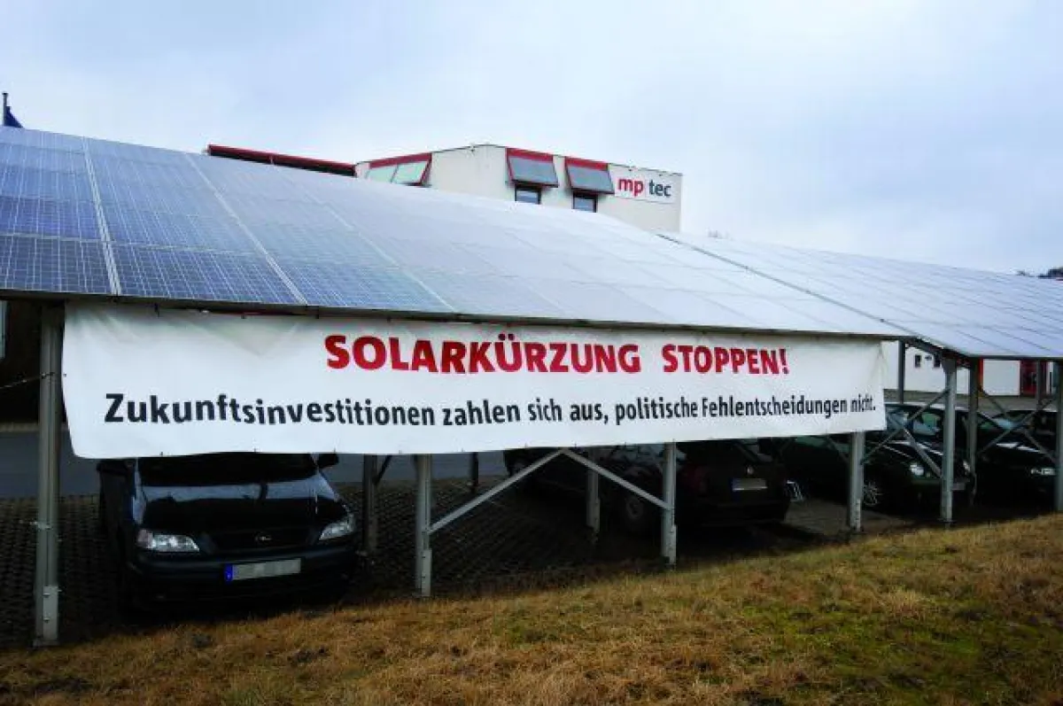 Solarregionmitglied Mp-tec protestiert am Firmensitz in Eberswalde/Quelle: Mp-tec GmbH & Co. KG