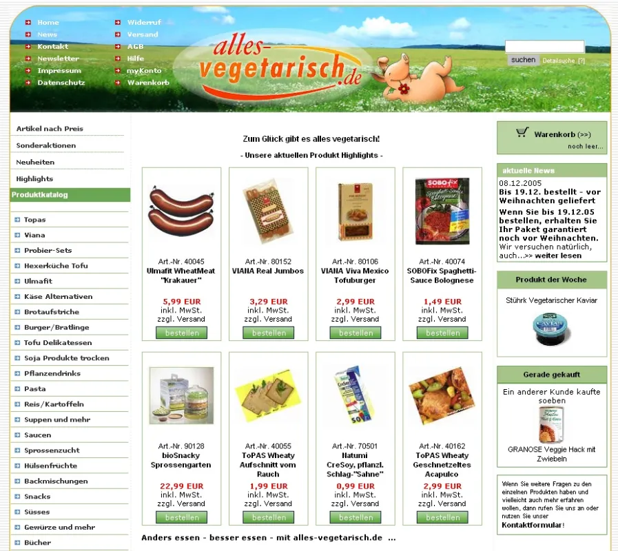 alles-vegetarisch.de mit dem einzigen wirklich glücklichen Schweinchen in der Werbebranche!