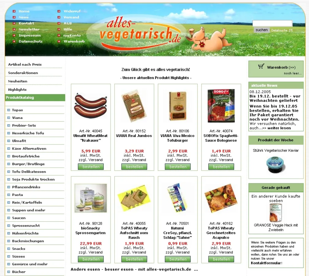 alles-vegetarisch.de mit dem einzigen wirklich glücklichen Schweinchen in der Werbebranche!