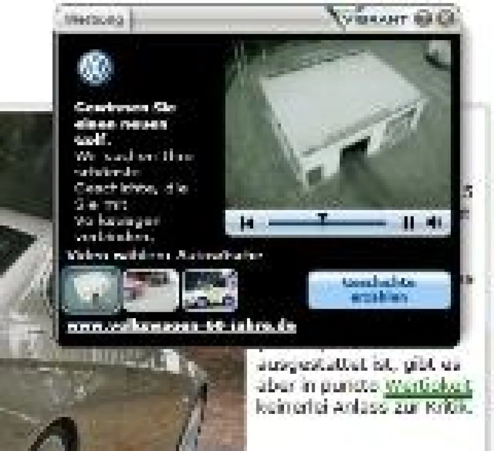 Drei Videos auf einen Blick. Per Mouse-Over über den grünen InText-Link kann sich der User eines von drei Videos auswählen und direkt im Werbefenster anschauen.