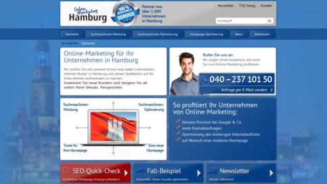 Relaunch mit neuer Gestaltung und suchmaschinenoptimierter Programmierung für Online Marketing Hamburg Bild: Relaunch mit neuer Gestaltung und suchmaschinenoptimierter Programmierung für Online Marketing Hamburg