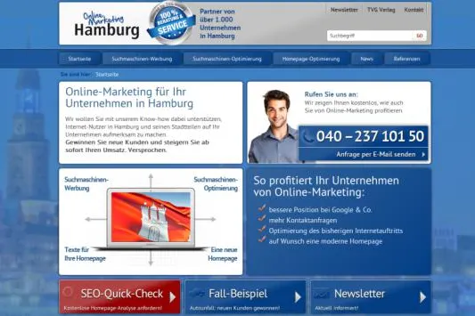 Relaunch mit neuer Gestaltung und suchmaschinenoptimierter Programmierung für Online Marketing Hamburg Bild: Relaunch mit neuer Gestaltung und suchmaschinenoptimierter Programmierung für Online Marketing Hamburg