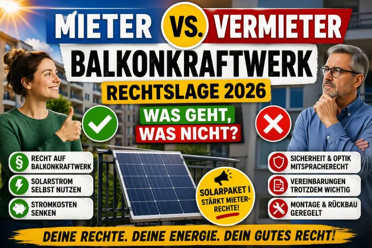 Mieter vs. Vermieter: Balkonkraftwerk-Rechte 2026 – Was erlaubt ist und was nicht Bild: Mieter vs. Vermieter: Balkonkraftwerk-Rechte 2026 – Was erlaubt ist und was nicht