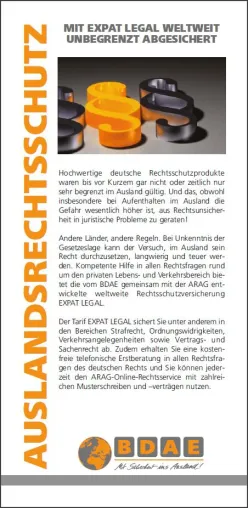 BDAE GRUPPE erweitert Leistungen ihrer Rechtsschutzversicherung EXPAT LEGAL Bild: BDAE GRUPPE erweitert Leistungen ihrer Rechtsschutzversicherung EXPAT LEGAL