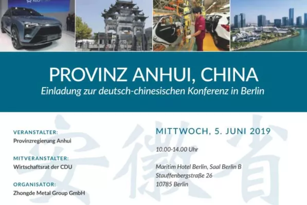 Bild: Vizegouverneur von Anhui lädt am 05. Juni 2019 nach Berlin