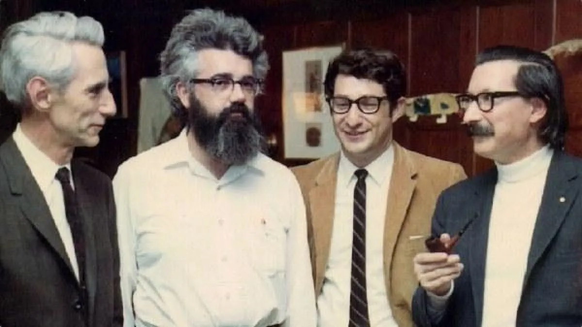 Mit Claude Shannon (von links), John McCarthy, Ed Fredkin, Joe Weizenbaum bei einem privaten Treffen, in der Nähe von Cambridge, Ma.