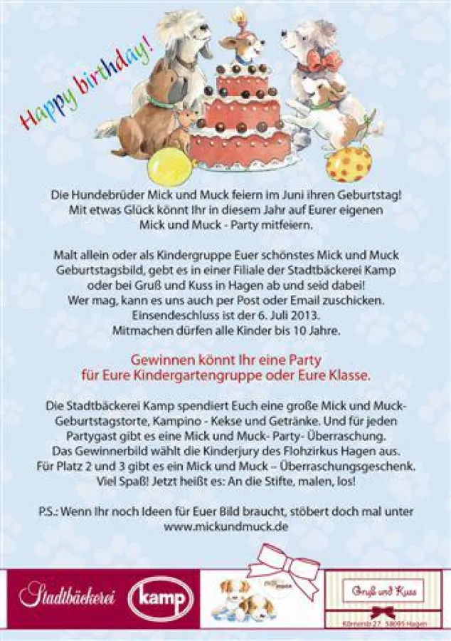 Der große Mick und Muck geburtstags-Malwettbewerb