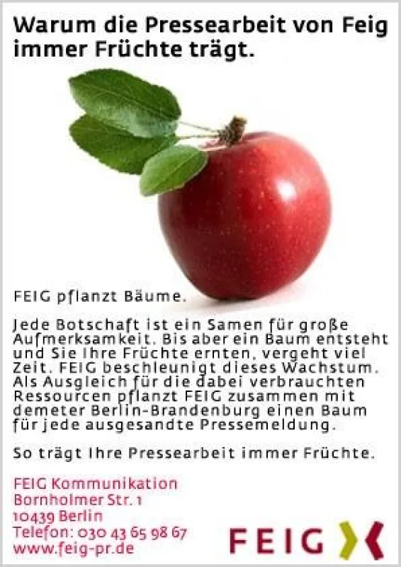 FEIG pflanzt für jede Pressmeldung einen Baum.