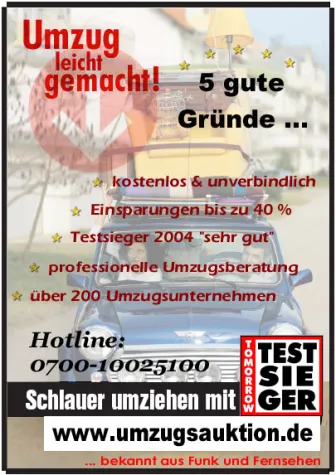 Umzugsauktion.de - Preiswert Umziehen leicht gemacht Bild: Umzugsauktion.de - Preiswert Umziehen leicht gemacht