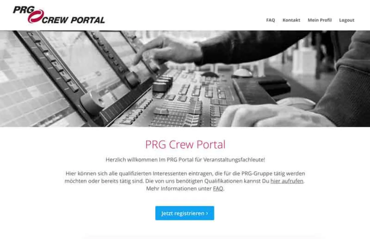 Home-Seite des PRG Crew Portals