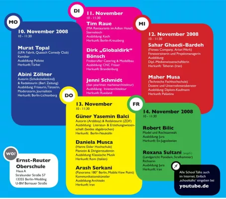 School Talks – Schulunterricht mit Komiker Murat Topal, Starkoch Tim Raue, Autorin Abini Zöllner, Güner Balci Bild: School Talks – Schulunterricht mit Komiker Murat Topal, Starkoch Tim Raue, Autorin Abini Zöllner, Güner Balci