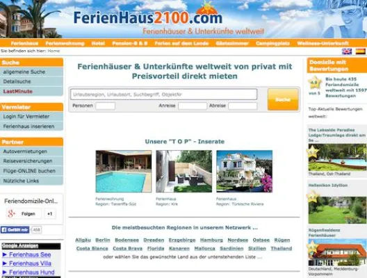 Bild: Ferienhäuser weltweit von privat mieten auf Ferienhaus2100.com