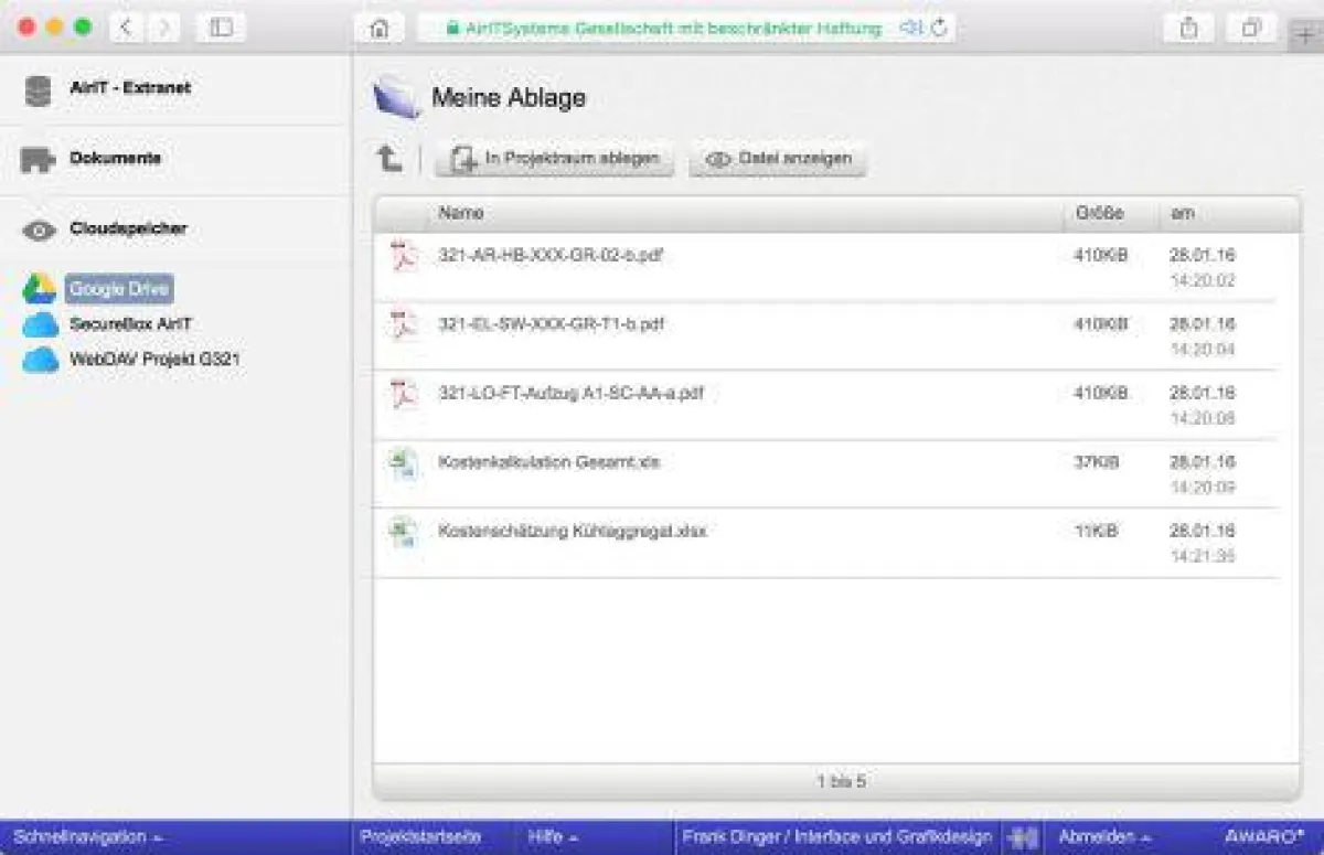 Einfache Übernahme von Google Drive Dokumenten direkt aus AWARO