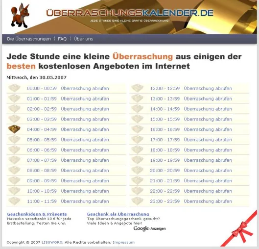 Jede Stunde eine kleine GRATIS Überraschung Bild: Jede Stunde eine kleine GRATIS Überraschung