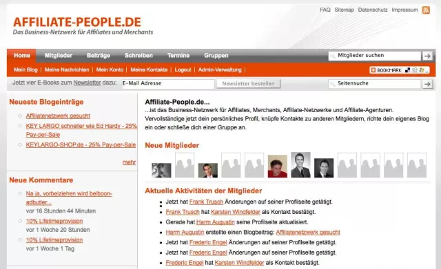 Bild: Affiliate-People.de mit neuen Funktionen im frischen Look