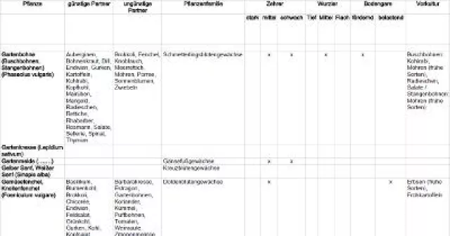 Mischkulturtabelle für den Anbau von Nutzpflanzen Bild: Mischkulturtabelle für den Anbau von Nutzpflanzen