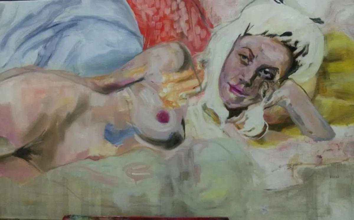 Doro mit blonder Perücke, 2013, Öl auf Leinwand