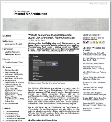 Bild: Neue Internetseiten von JSK Architekten als "Website des Monats" ausgezeichnet