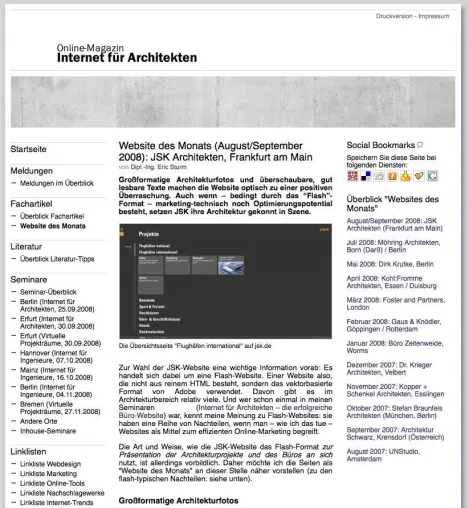 Neue Internetseiten von JSK Architekten als "Website des Monats" ausgezeichnet Bild: Neue Internetseiten von JSK Architekten als "Website des Monats" ausgezeichnet