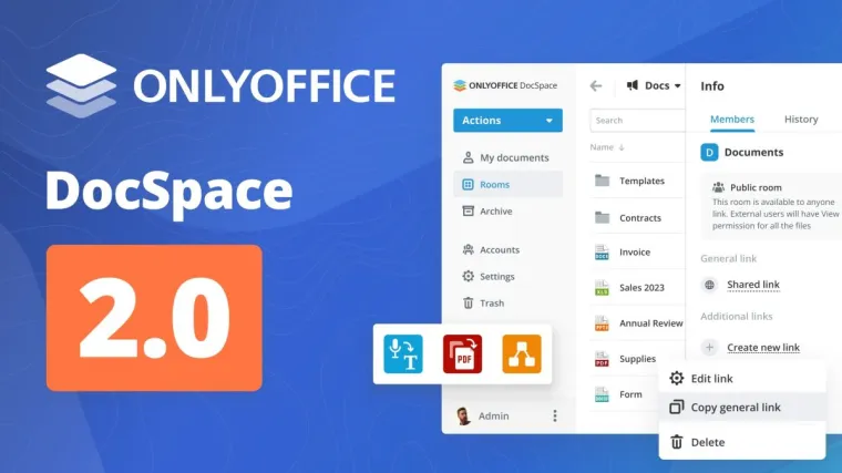 ONLYOFFICE DocSpace 2.0 veröffentlicht: Öffentliche Räume, Plugin-Unterstützung und deutscher Datenserver Bild: ONLYOFFICE DocSpace 2.0 veröffentlicht: Öffentliche Räume, Plugin-Unterstützung und deutscher Datenserver