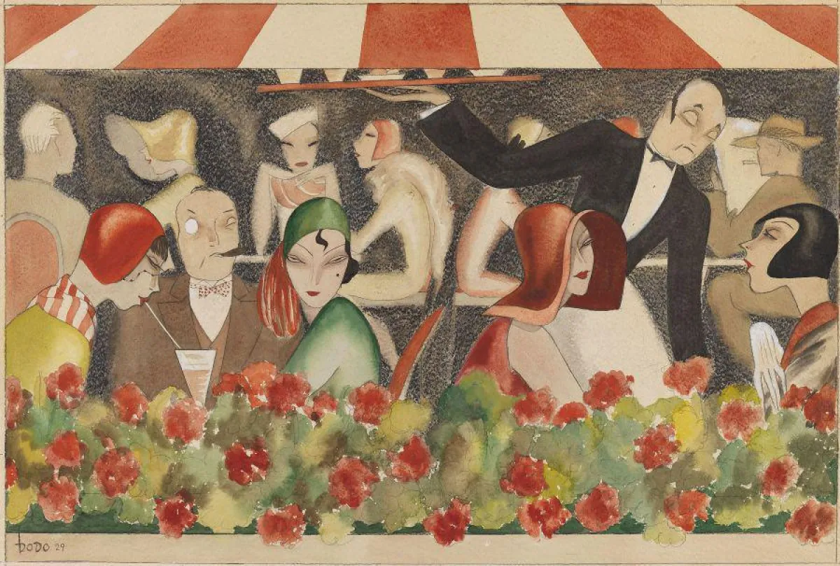 Dodo (d.i. D. C. Wolff), Wedding auf dem Dachgarten. 1929. Gouache. 46,5 x 64. EUR 40.000-60.000
