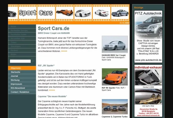 Bild: Sport Cars, neue Internetpräsenz  zum Thema Sportwagen und Tuner