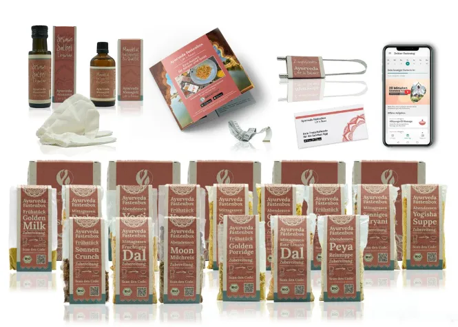Neue Fastenbox von Salufast vereint präventives Heilfasten für Zuhause mit Ayurveda Bild: Neue Fastenbox von Salufast vereint präventives Heilfasten für Zuhause mit Ayurveda