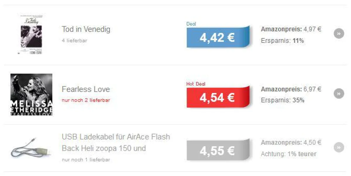 Je nach Höhe der Ersparnis werden die Deals in verschiedenen Farben angezeigt.