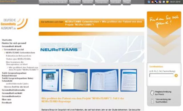 Bild: Deutsche Gesundheitsauskunft: Wie profitiert der Patient von dem Projekt "NEURoTEAMS"? - Teil 4 der Reportage
