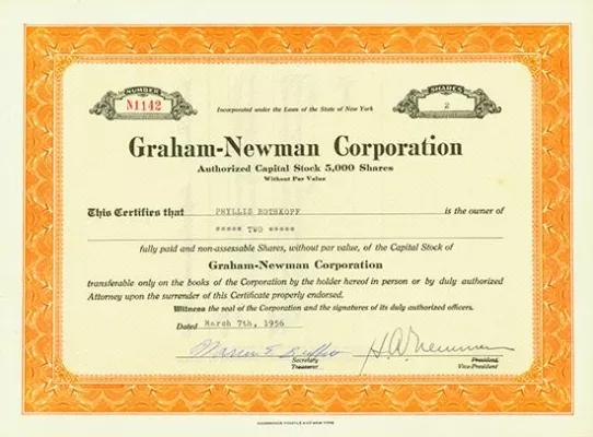 Bild: Stock Certificate Signed by Warren Buffett to be Auctioned October 17, 2015.