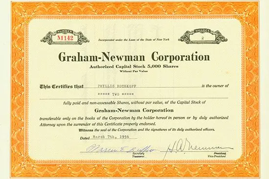 Bild: Stock Certificate Signed by Warren Buffett to be Auctioned October 17, 2015.