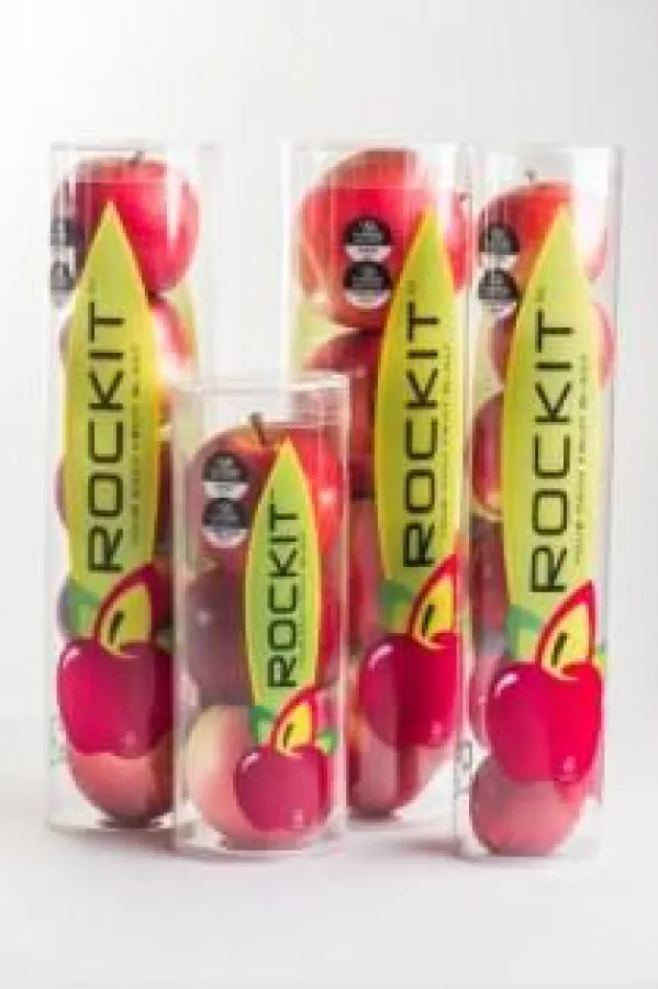 Die Firma Star Fruits Diffusion stellt den Miniatur-Apfel Rockit vor.