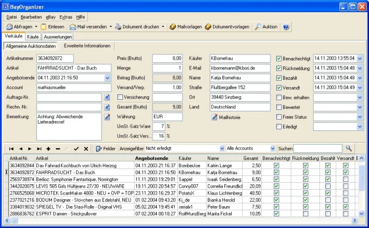 Bild: BayOrganizer 4.2-1: eBay-Auktionen besser abwickeln