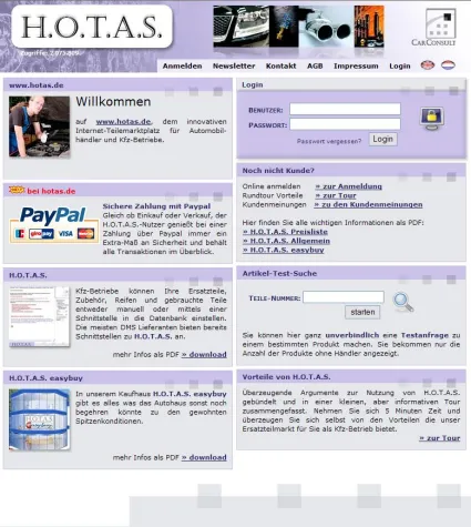 Bild: hotas.de jetzt mit PayPal / grafische Teileidentifizierung um VW erweitert