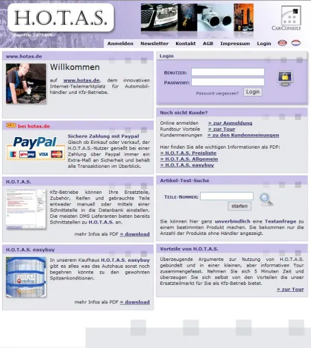 Bild: hotas.de jetzt mit PayPal / grafische Teileidentifizierung um VW erweitert