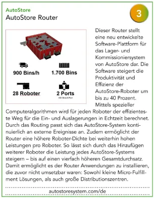 Bild: Leserwahl materialfluss PRODUKT DES JAHRES 2021: AutoStore Router stellt sich dem Wettbewerb
