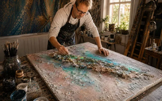 Bild: Markus Willems aus Köln entwickelt abstrakte Materialkunst zwischen Sediment, Erosion und Licht